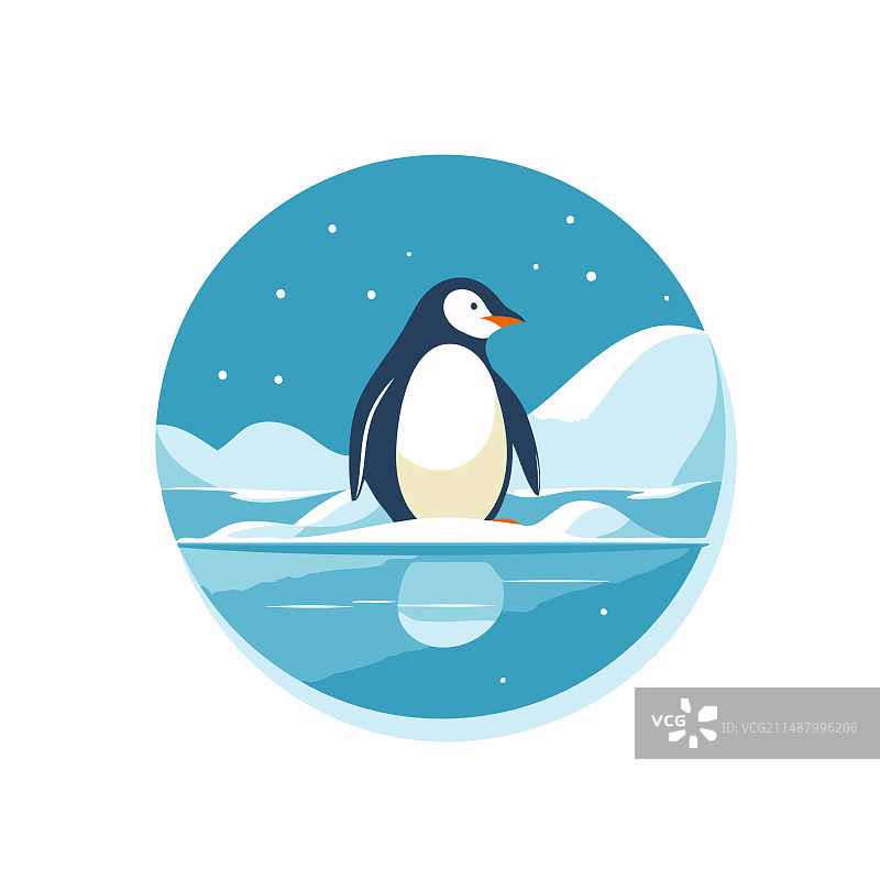企鹅在浮冰上扁平的图标图片素材