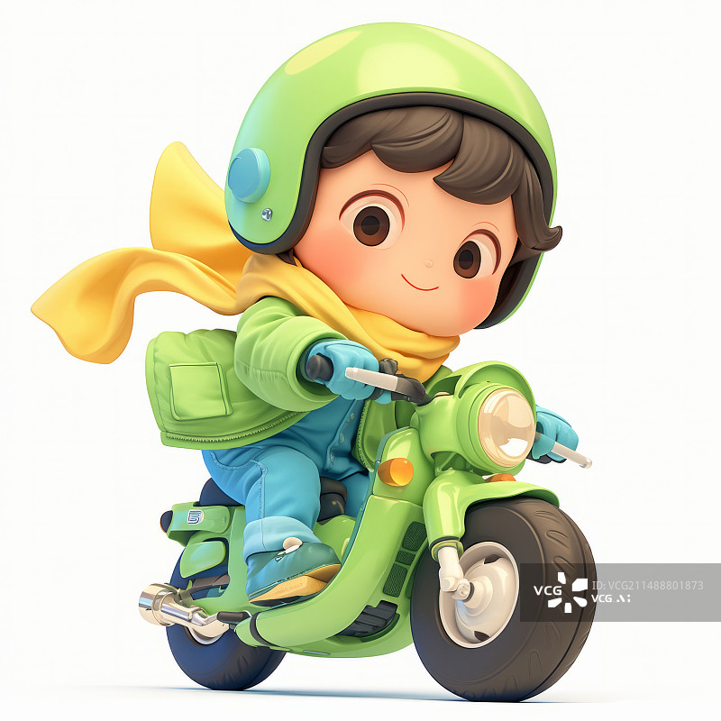 【AI数字艺术】一个骑着摩托车的少年3D卡通图像图片素材