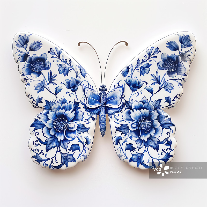 【AI数字艺术】青花瓷材质的蝴蝶图片素材