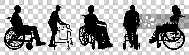 一组残疾人剪影图片素材