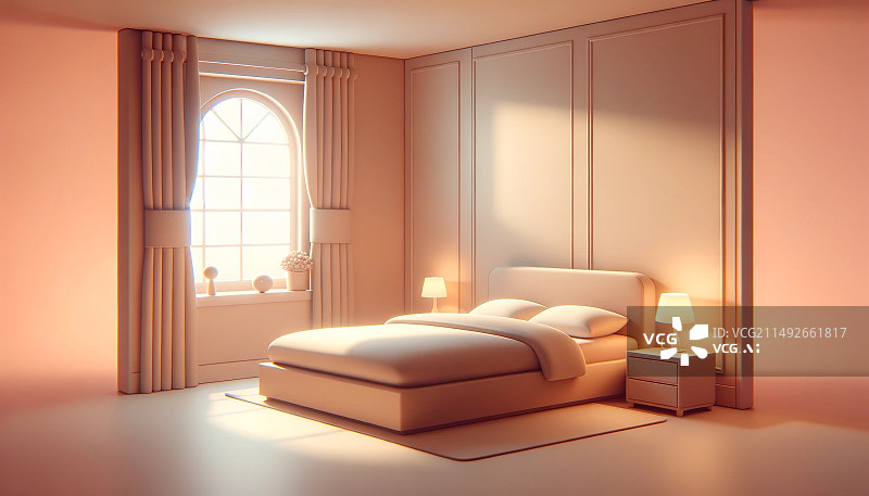 【AI数字艺术】极简的温暖的卧室，客厅，室内空间图片素材