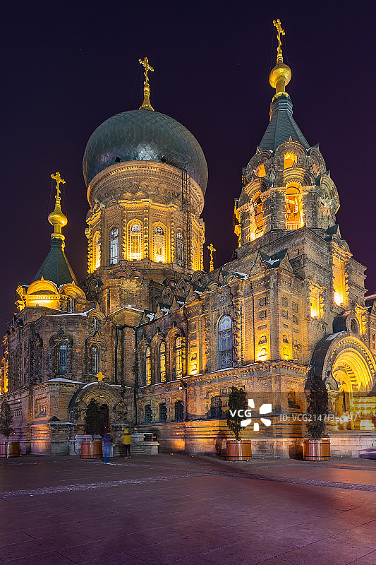 哈尔滨索菲亚教堂夜景图片素材