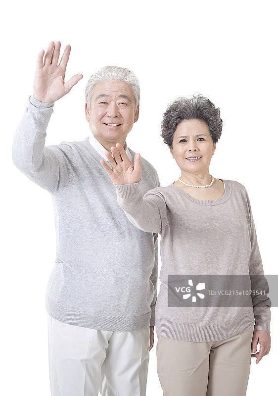 东方中老年夫妇挥手图片素材