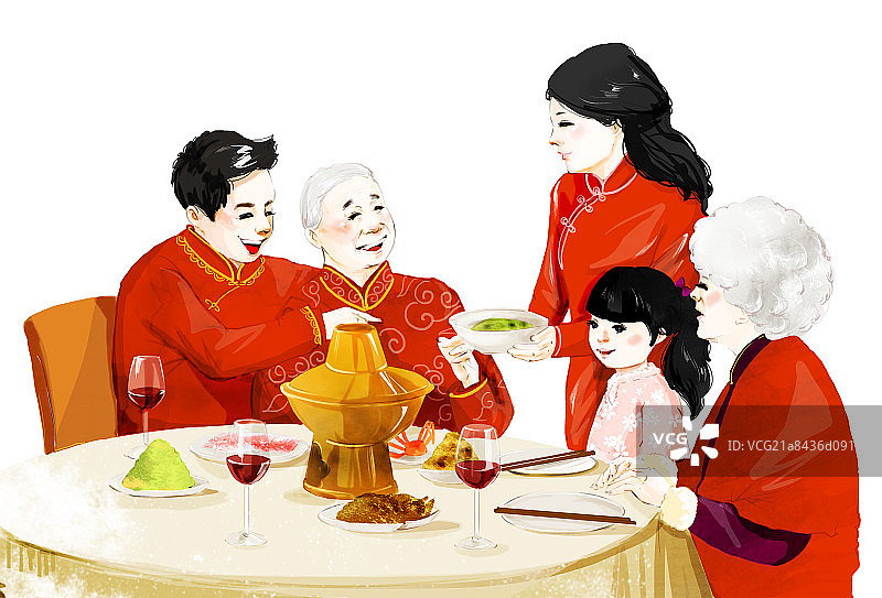 春节一家人吃团圆饭图片素材