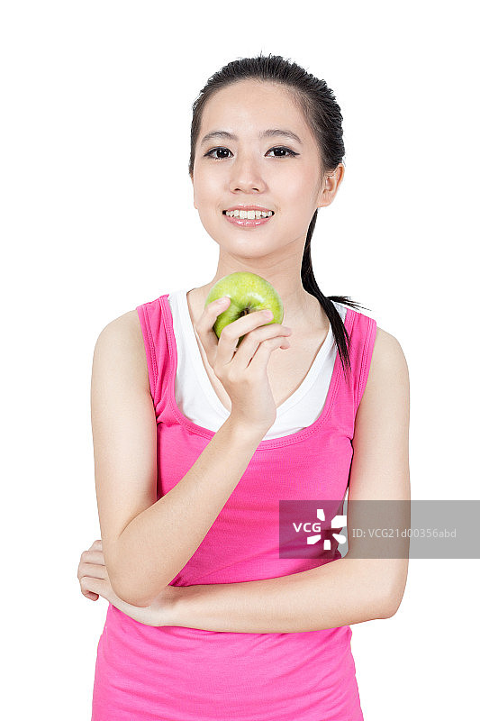 年轻女孩吃苹果图片素材