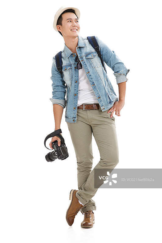 青年男人拿着相机旅行图片素材