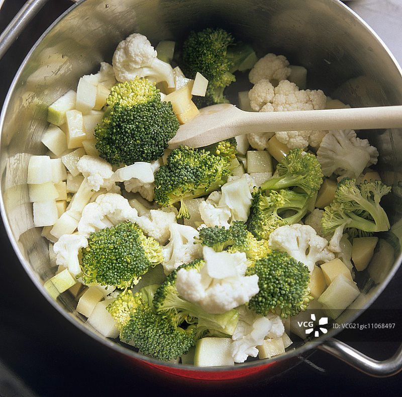 在锅中软化蔬菜(用于蔬菜浓汤)图片素材