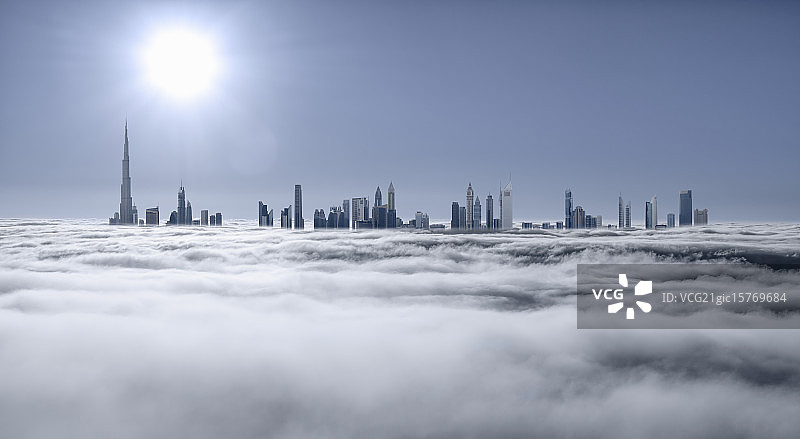 云端的迪拜摩天大楼地标建筑全景图片素材