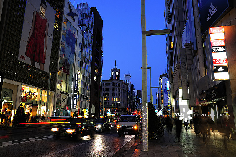黑暗银座由于节约电力，中央沃德，东京县，本州，日本图片素材