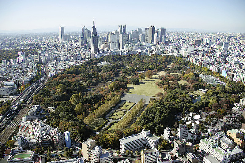 日本本州东京都新宿区中心公园鸟瞰图图片素材