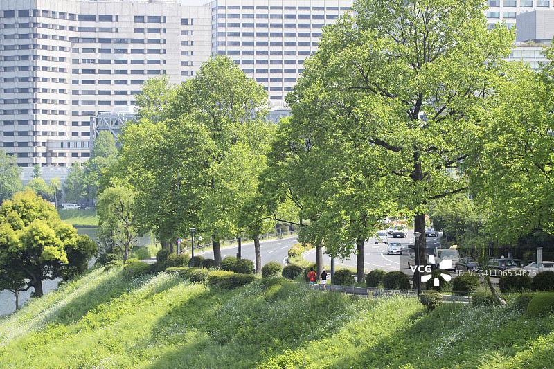 日本本州东京都皇宫附近的慢跑者图片素材