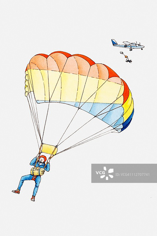 跳伞者从飞机上降落的插图图片素材
