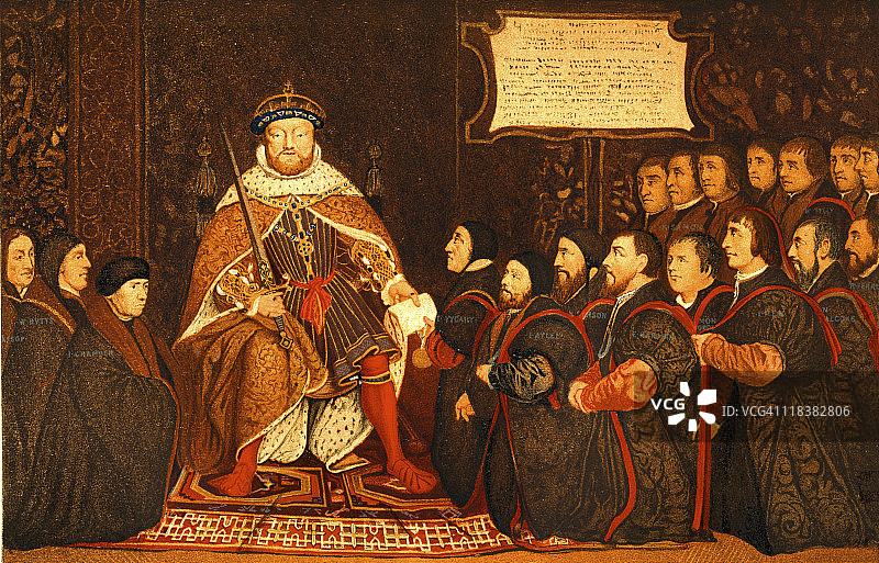 国王亨利八世向理发师颁发宪章图片素材
