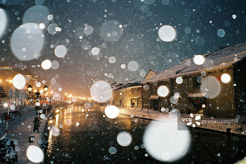 日本北海道小樽运河降雪图片素材