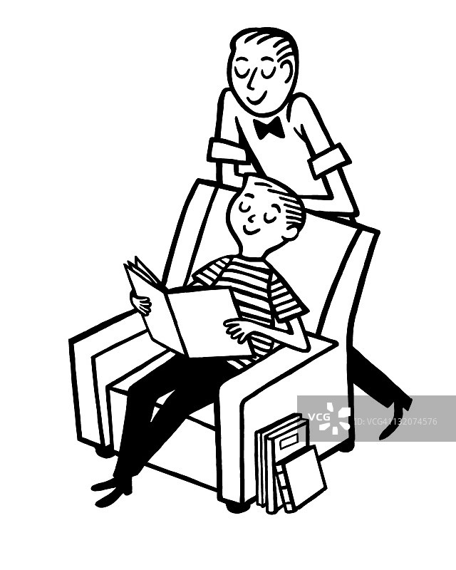 父亲和儿子在看书图片素材