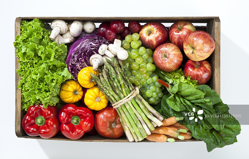装满水果和蔬菜的板条箱图片素材