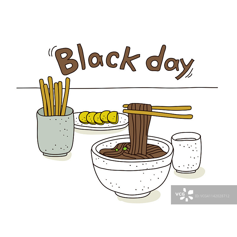 面条汤和玻璃杯筷子的插图图片素材