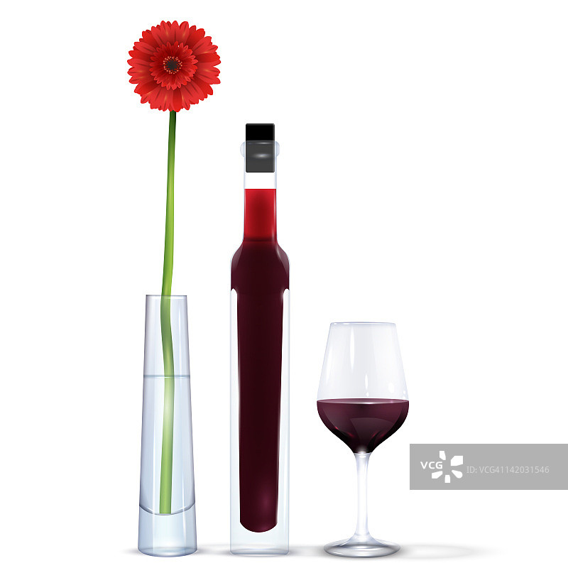 红酒和带花瓶的酒杯图片素材