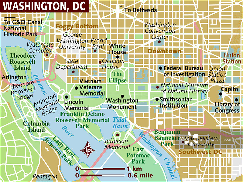 华盛顿特区地图。图片素材