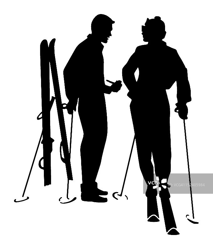 剪影的男人和女人滑雪图片素材