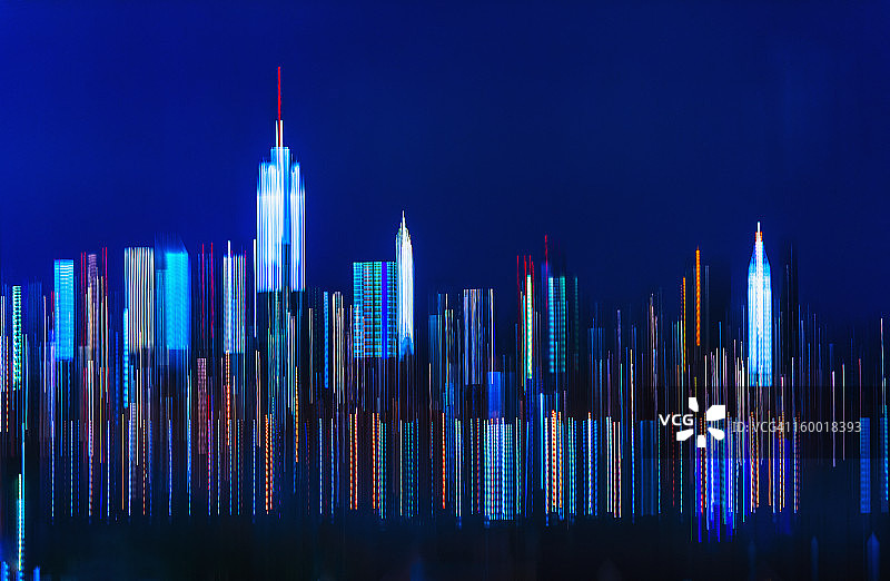 美国，纽约，数码模糊了曼哈顿的天际线图片素材