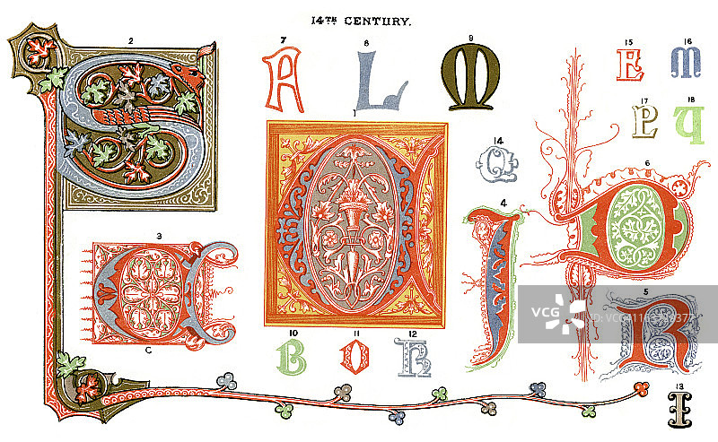 中世纪照亮字母图片素材
