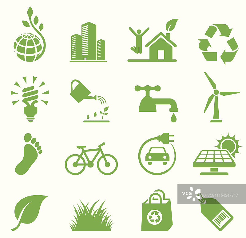 绿色生活环保回收向量图标集图片素材