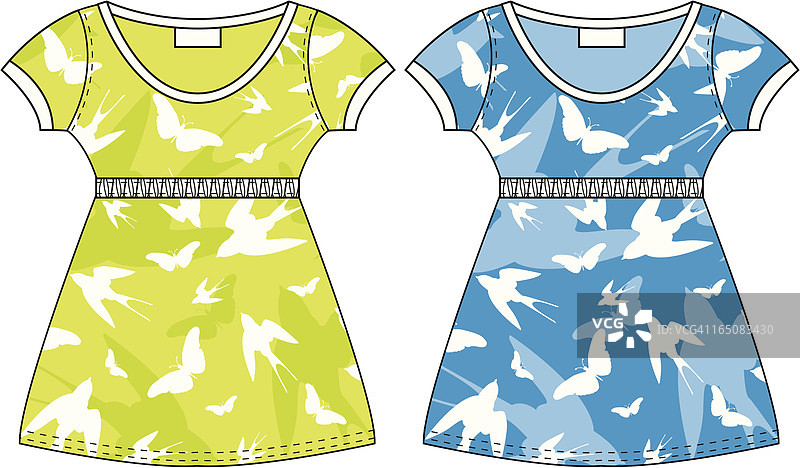 女孩燕子和蝴蝶夏季连衣裙图片素材