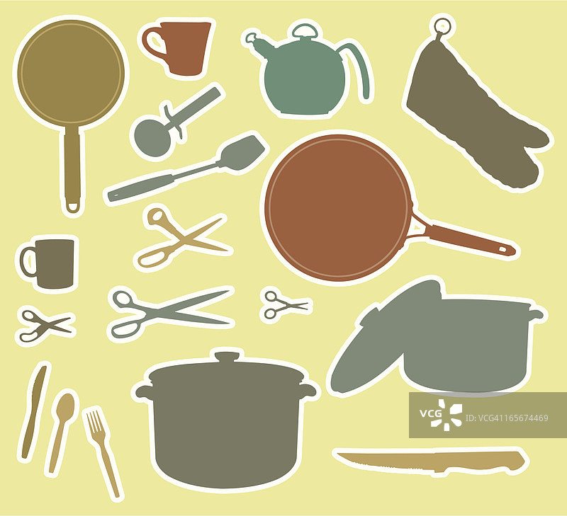 采购产品厨房用具，锅，锅，杯子，银器图片素材