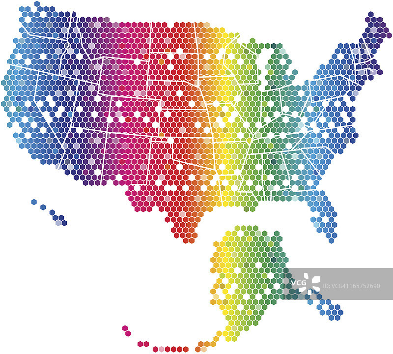 美国地图-彩虹六角形图案图片素材