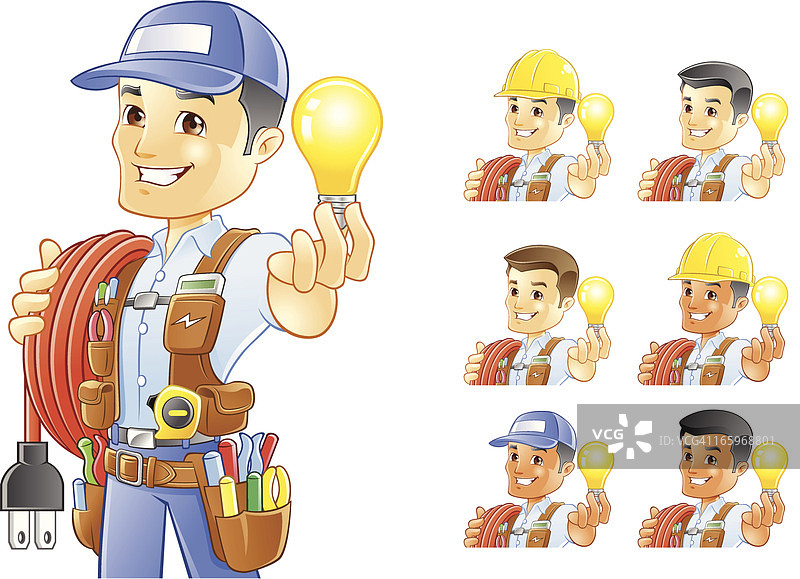 电工，杂工，建筑工人，拿着灯泡图片素材