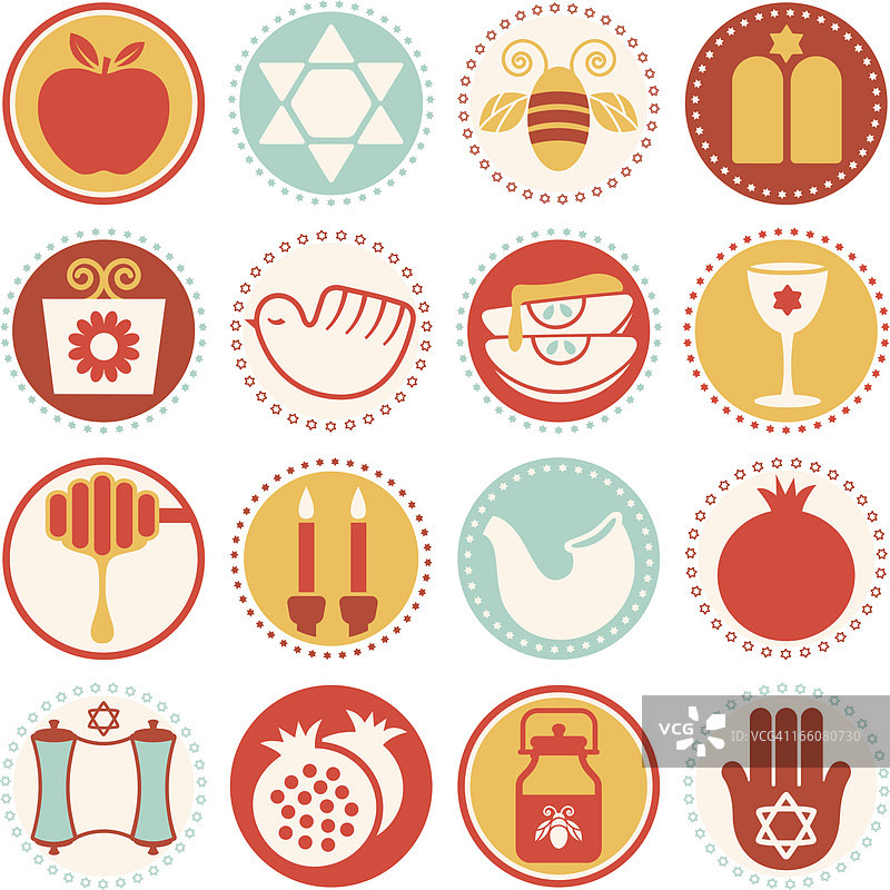 犹太新年-赎罪日-圆圈图标/印章图片素材
