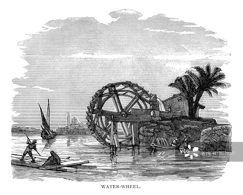 尼罗河上的水车-维多利亚时代的版画图片素材
