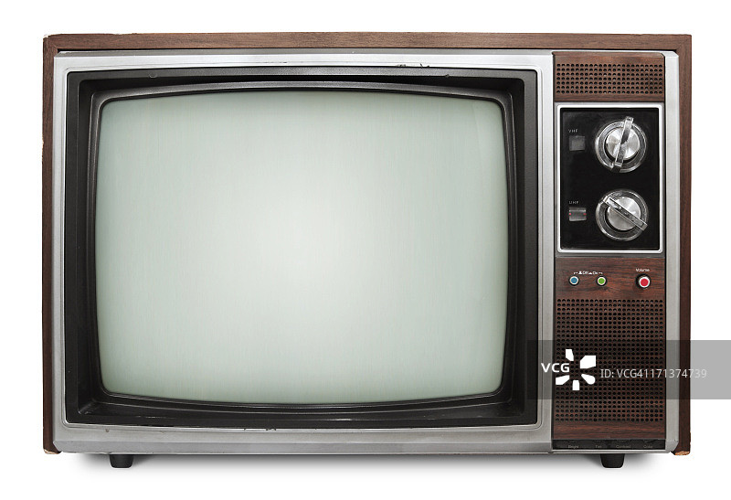 老式电视机，频道旋钮在白色背景上图片素材