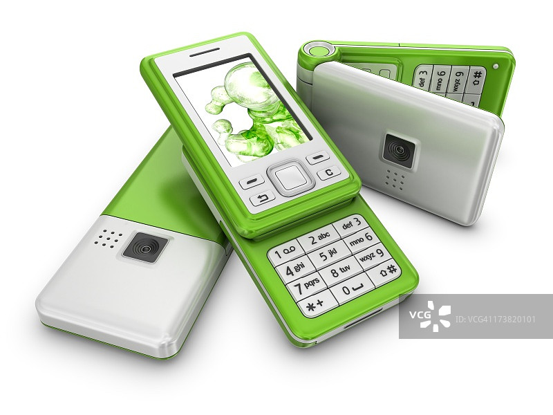 三部银绿色手机图片素材