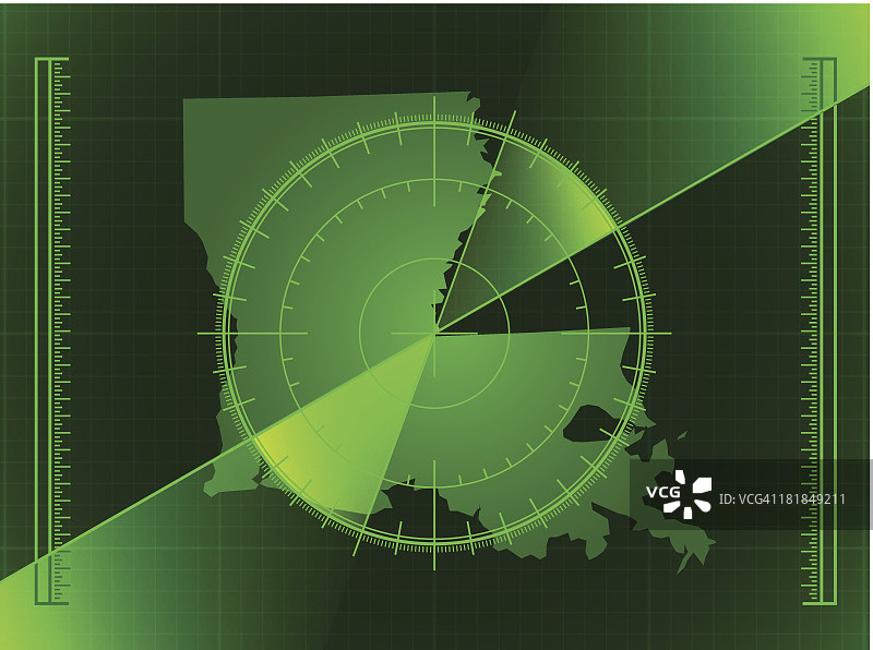 绿色雷达屏幕和路易斯安那州地图图片素材