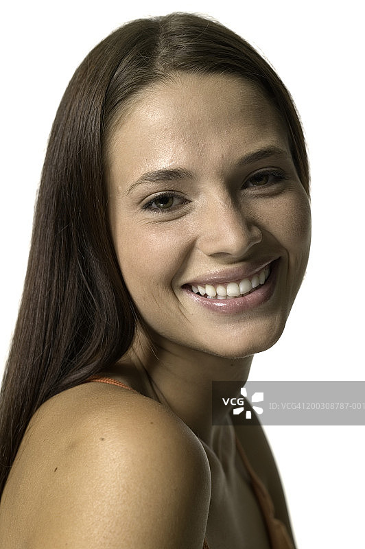 年轻女子微笑，肖像图片素材