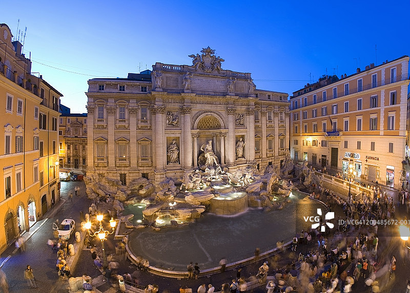 意大利，罗马，特莱维喷泉，黄昏，高处景色图片素材