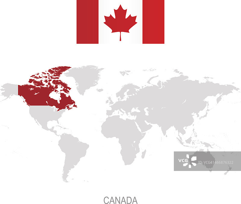 加拿大国旗和世界地图上的名称图片素材