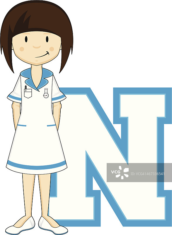 可爱的小护士学习字母N图片素材