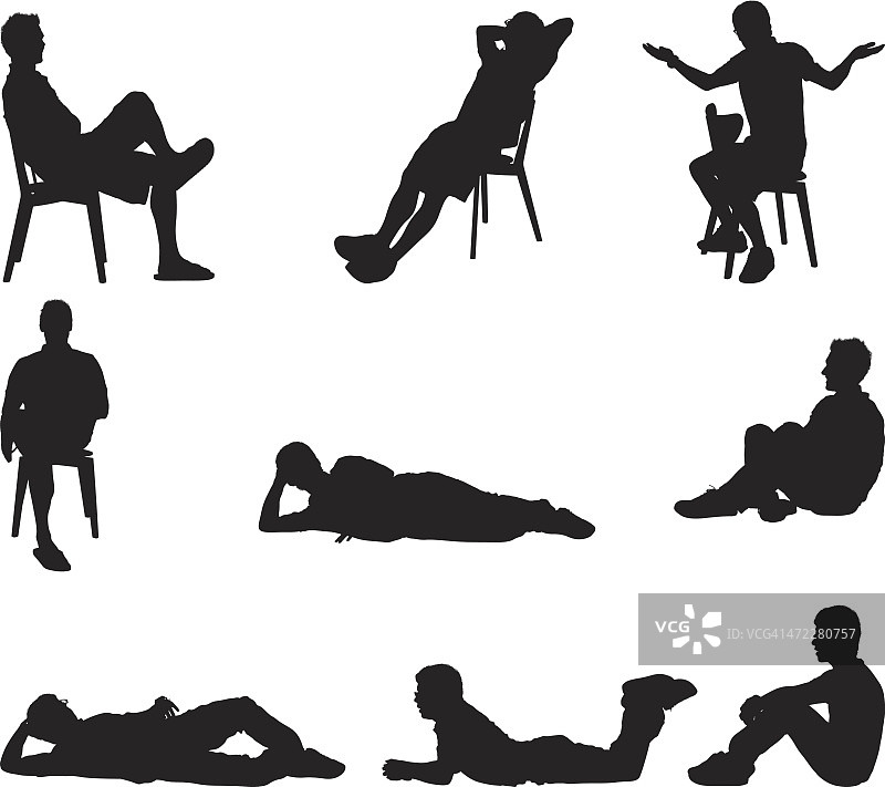 男性的剪影坐着或躺着图片素材