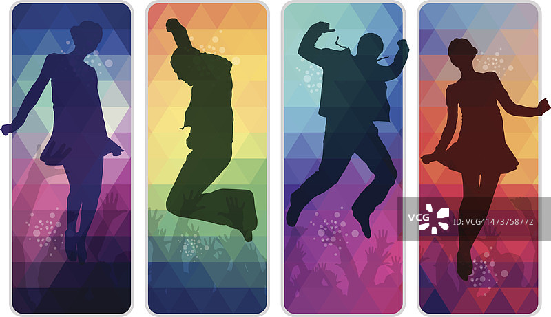 在五颜六色的马赛克海报上跳舞的青少年图片素材