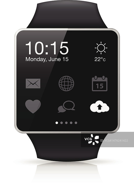 黑色智能手表与应用程序图标图片素材