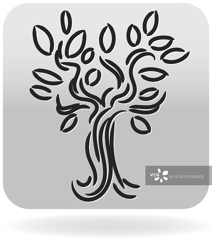 单一的黑白树自然图标或徽章标签图片素材