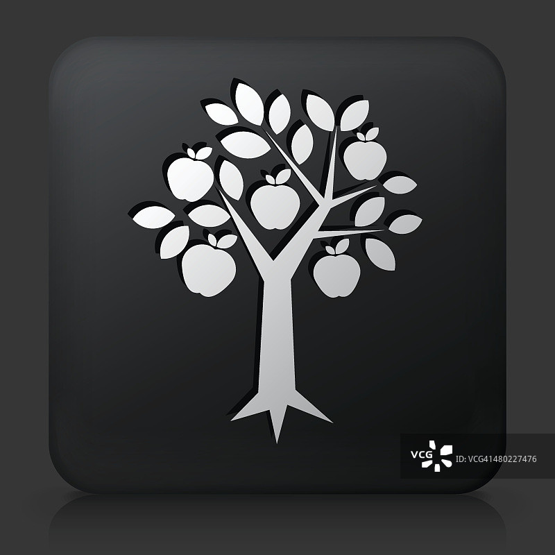 黑色方形按钮与苹果树图标图片素材