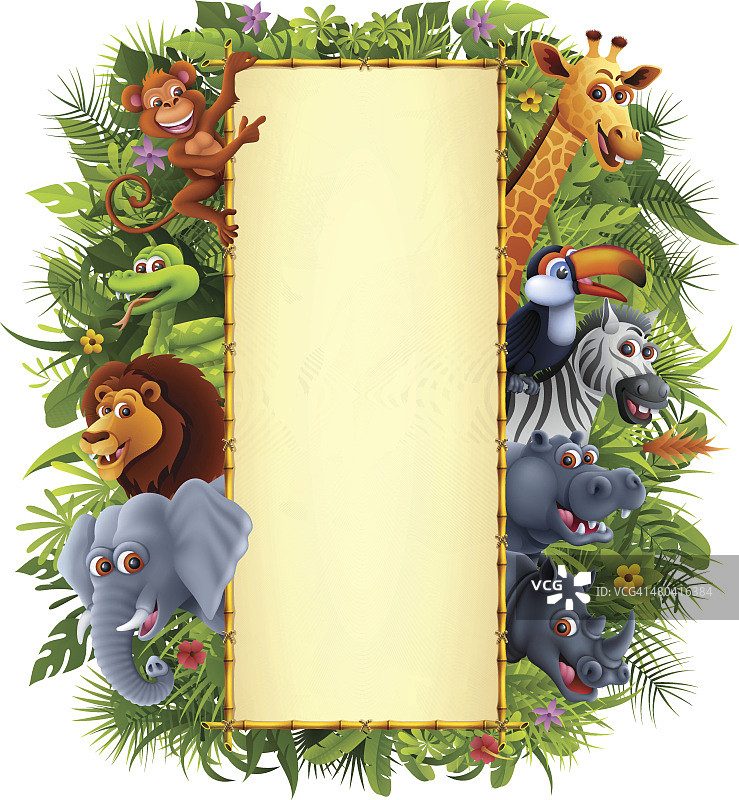 丛林动物和竹标志图片素材