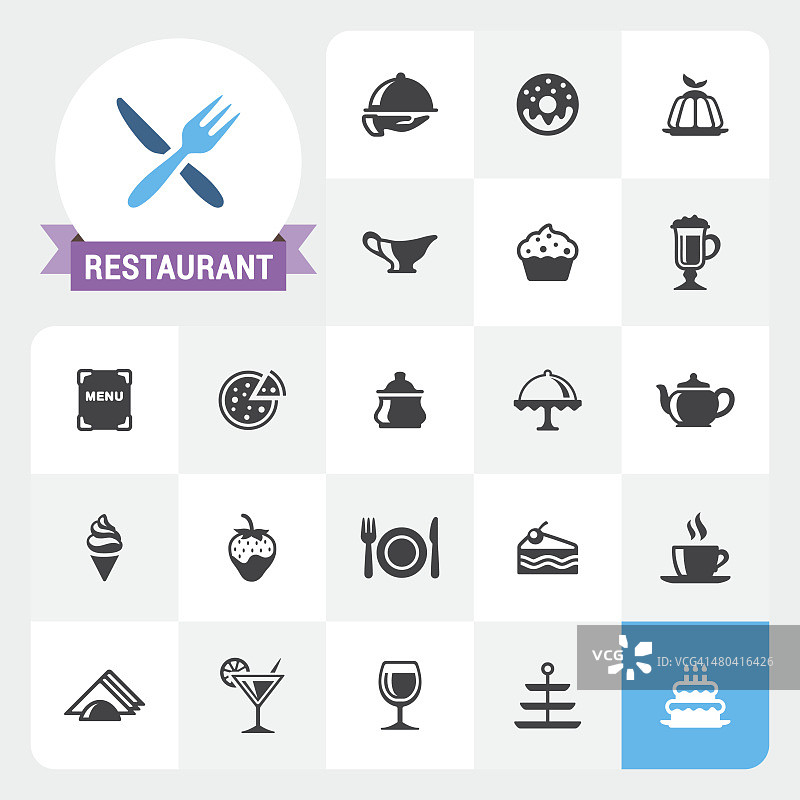 餐厅基础矢量图标和标签图片素材