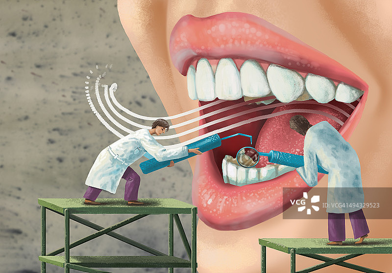 说明图像的牙医检查病人的口腔图片素材