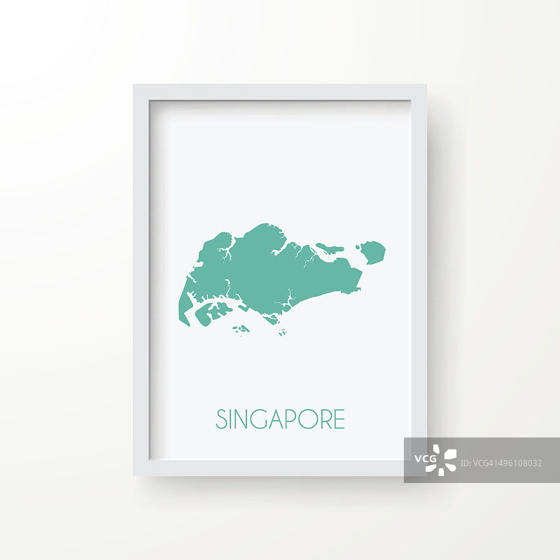新加坡地图在框架上的白色背景图片素材