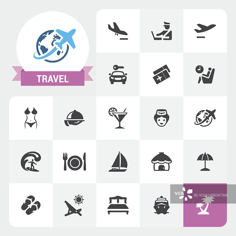 旅行和度假基本矢量图标和标签图片素材